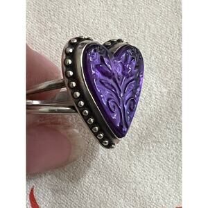 Retire, HTF James Avery Sculpted Hearts and Tulips Purple Doublet ring sz. 9￼